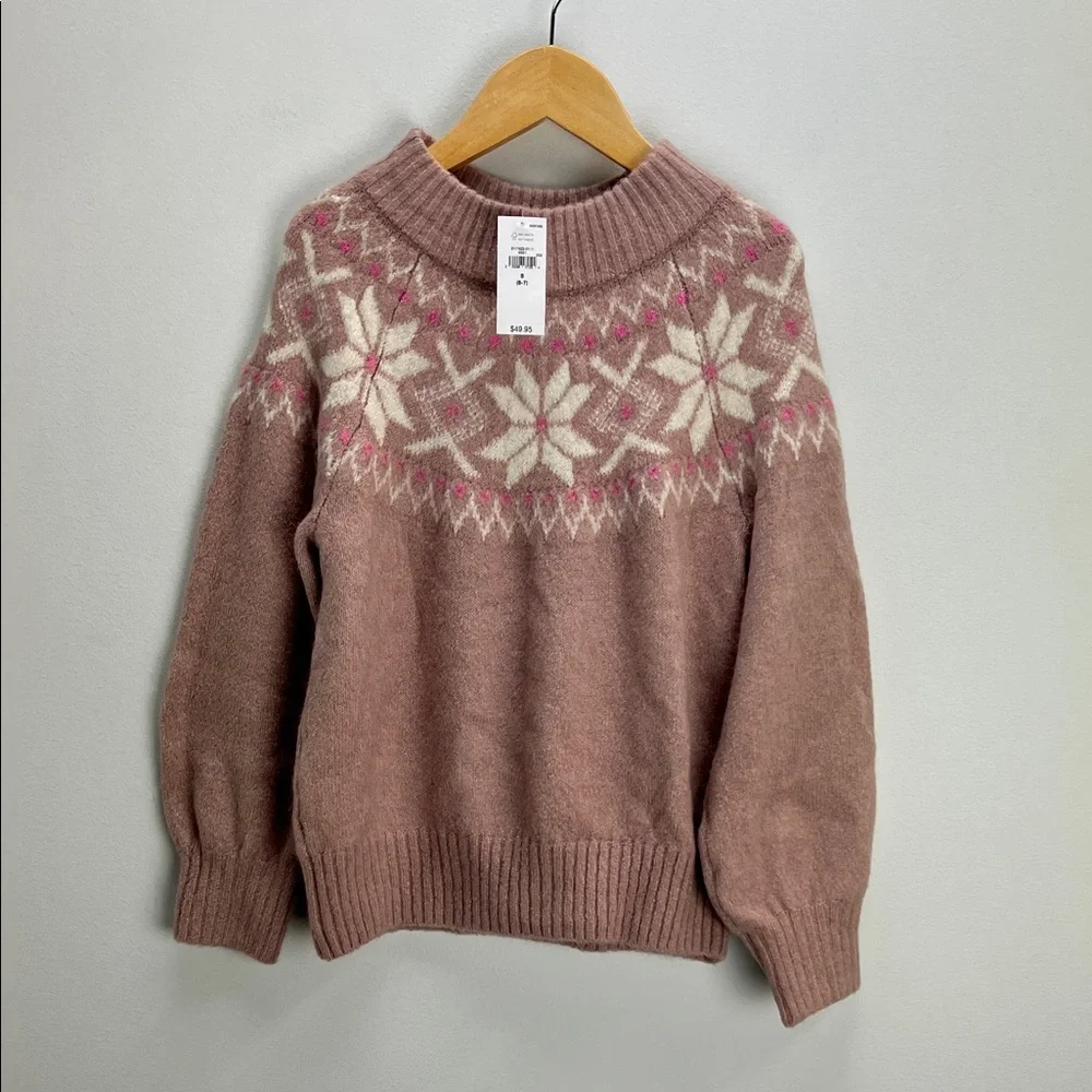GAP Kids Cozy Fair Isle Sweater Girls Small 6 / 7 Winter Dusty Pink New